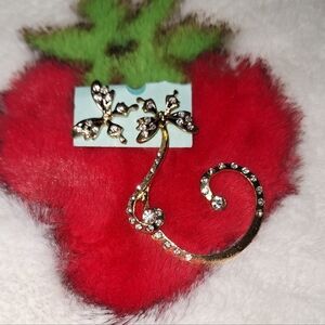 Gold Tone Rhinestone Butterfly Earrings Pair